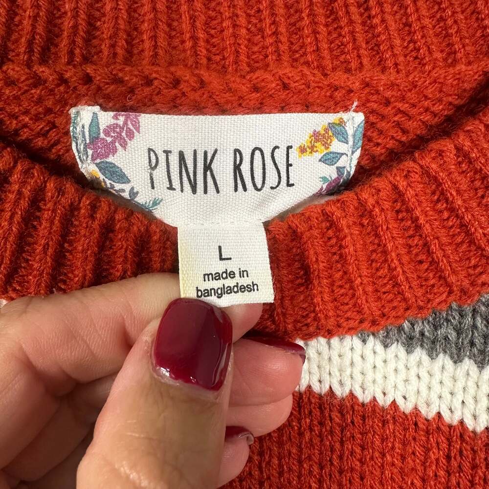 Pink Rose Long Sleeve Striped Sweater Chunky Knit - Picture 4 of 6